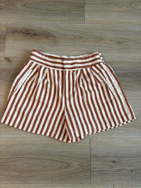 Zara Striped Cotton Blend Women’s Shorts - Rust & White